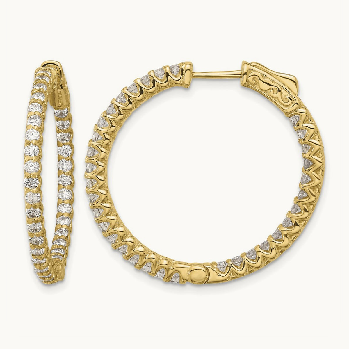 2.3ct 66- In/Out Hoop w/ Safety Clasp Diamond Earrings, 2.0mm, 14K
