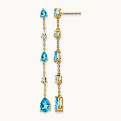 Blue Topaz and Topaz Dangle Earrings — 14K Yellow Gold