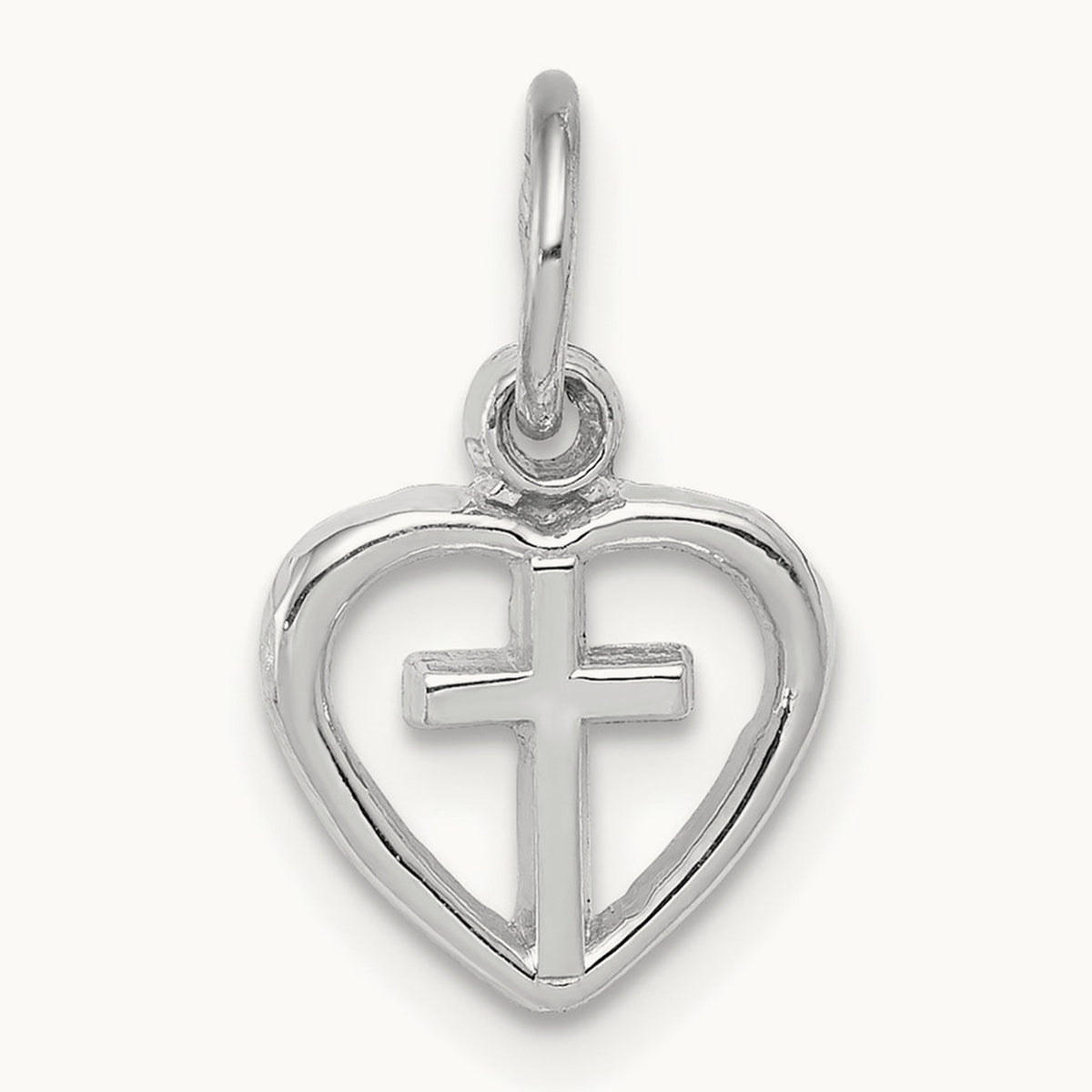 Cross in Heart Charm — 14K White Gold