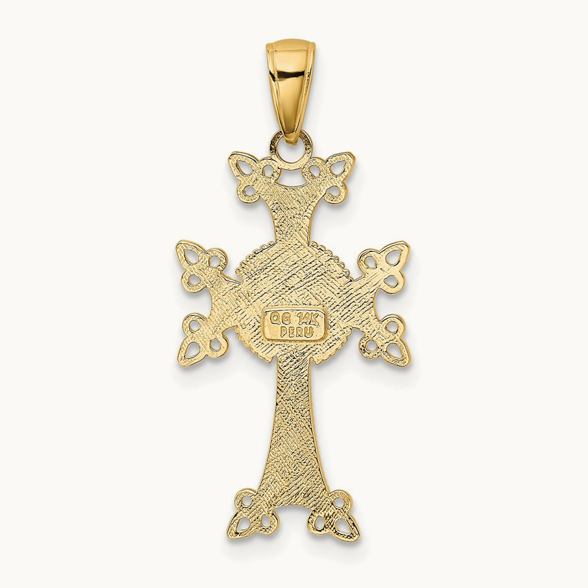 Polished/Textured Armenian Cross Pendant, 14K