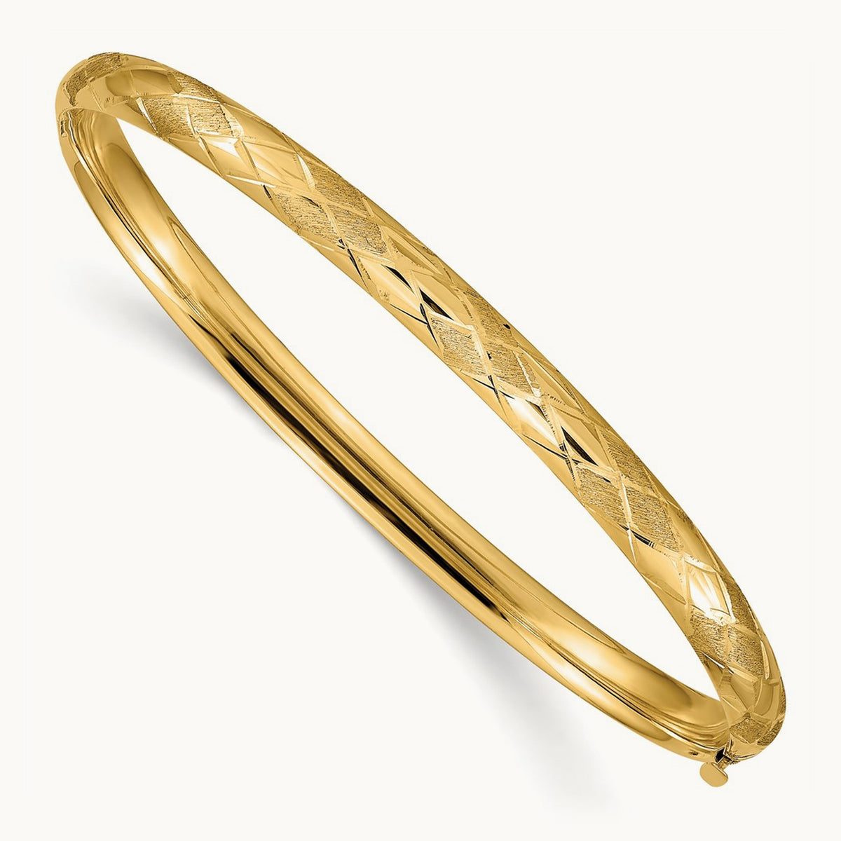 3/16 Diamond-cut Fancy Hinged Bangle Bracelet, 14K