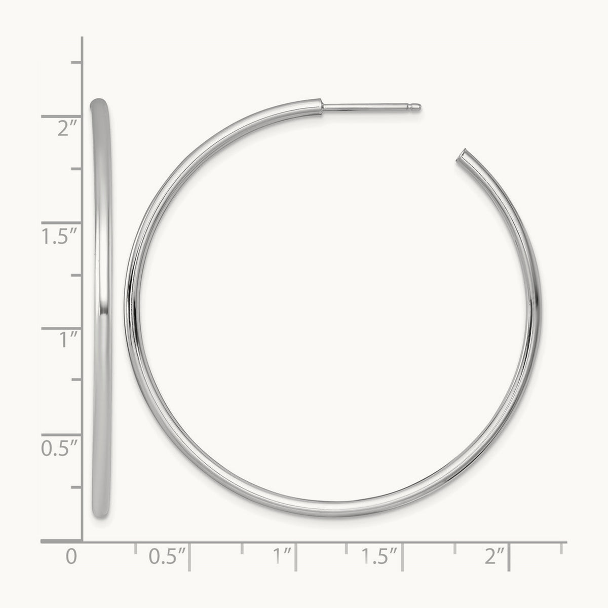 2.0 x Polished Post Hoop Earrings — 14K White Gold