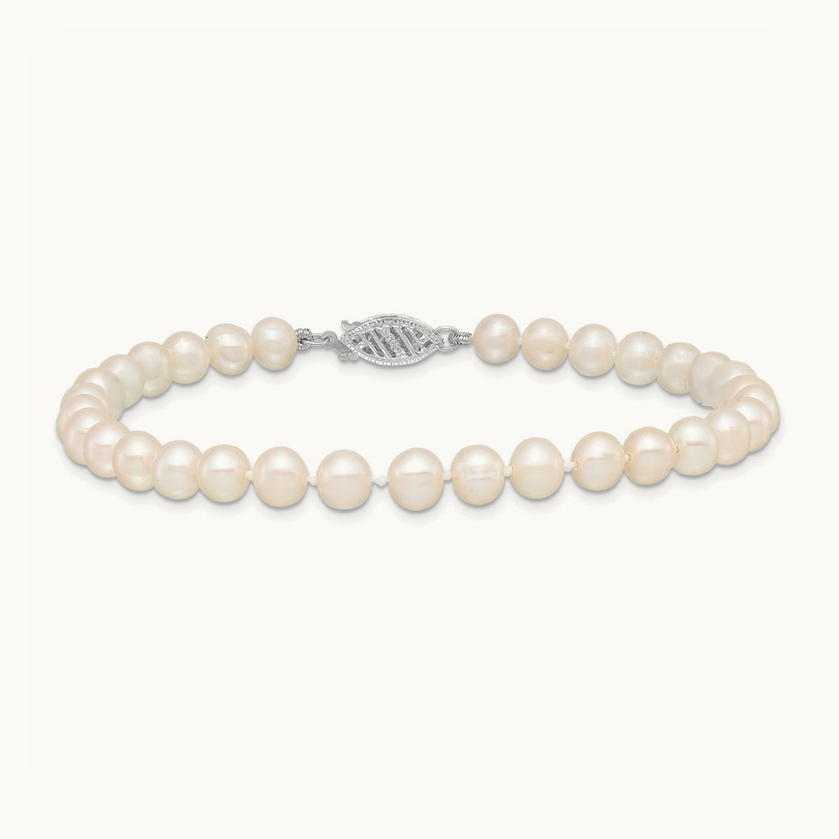 WG 5- White FW Cultured Pearl 8.25in Bracelet, 6mm, 14K