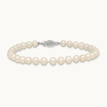 WG 5- White FW Cultured Pearl 8.25in Bracelet, 6mm, 14K