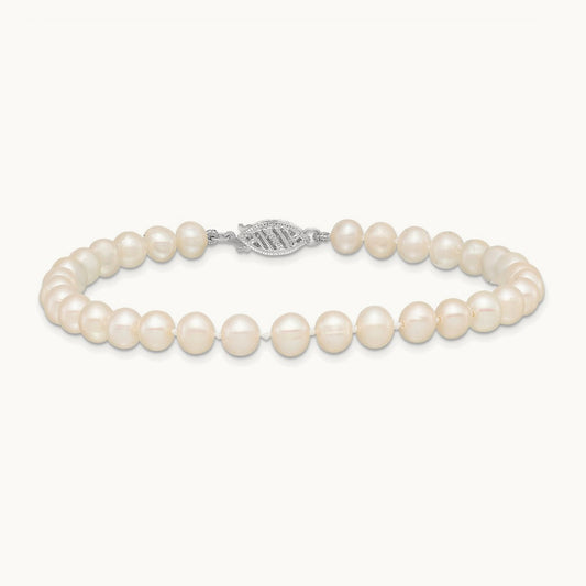WG 5- White FW Cultured Pearl 8.25in Bracelet, 6mm, 14K