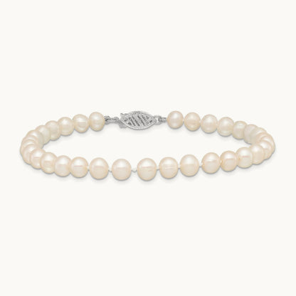 WG 5- White FW Cultured Pearl 8.25in Bracelet, 6mm, 14K