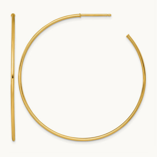 1.2 x Polished Post Hoop Earrings, 50mm, 14K