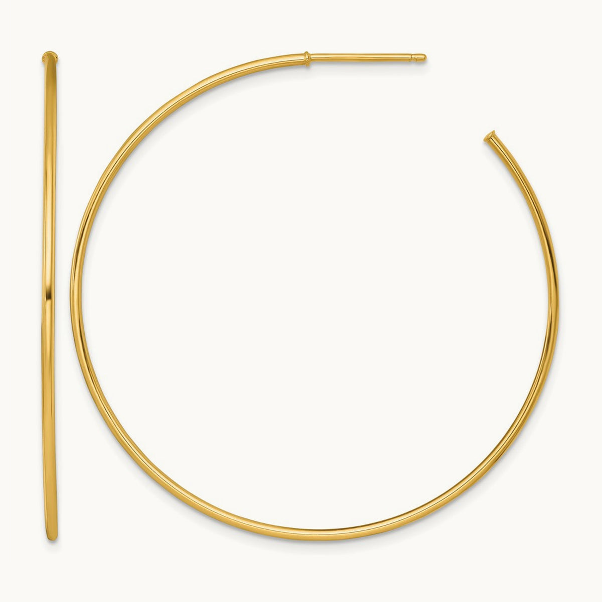 1.2 x Polished Post Hoop Earrings, 50mm, 14K