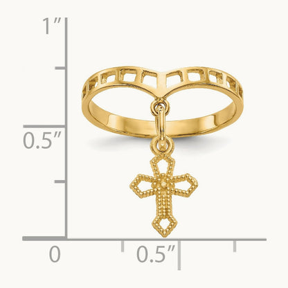 Polished Cross Dangle Charm Ring, 14K