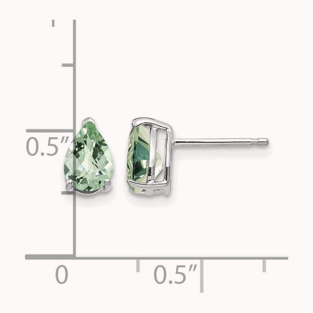 7x5 Pear Checker-Cut Green Quartz Earrings, 14K White Gold