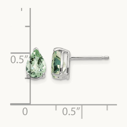7x5 Pear Checker-Cut Green Quartz Earrings, 14K White Gold