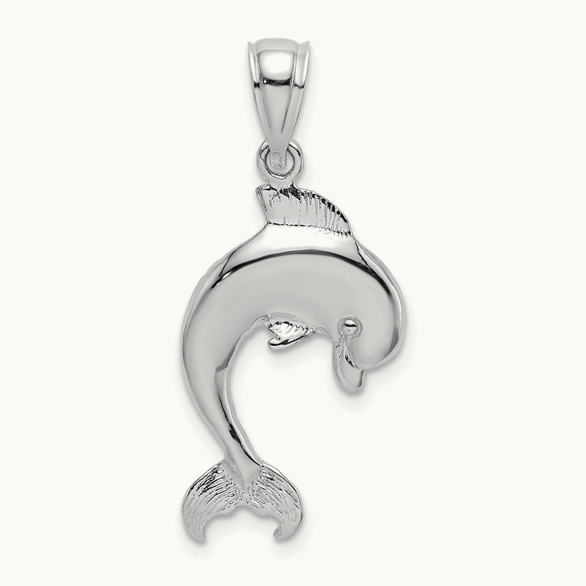 Polished Jumping Dolphin Charm — 14K White Gold, 30mm
