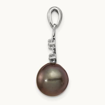 WG 8- Teardrop Saltwater Cultured Tahitian Pearl .04ct Dia. Pendant, 9mm, 14K