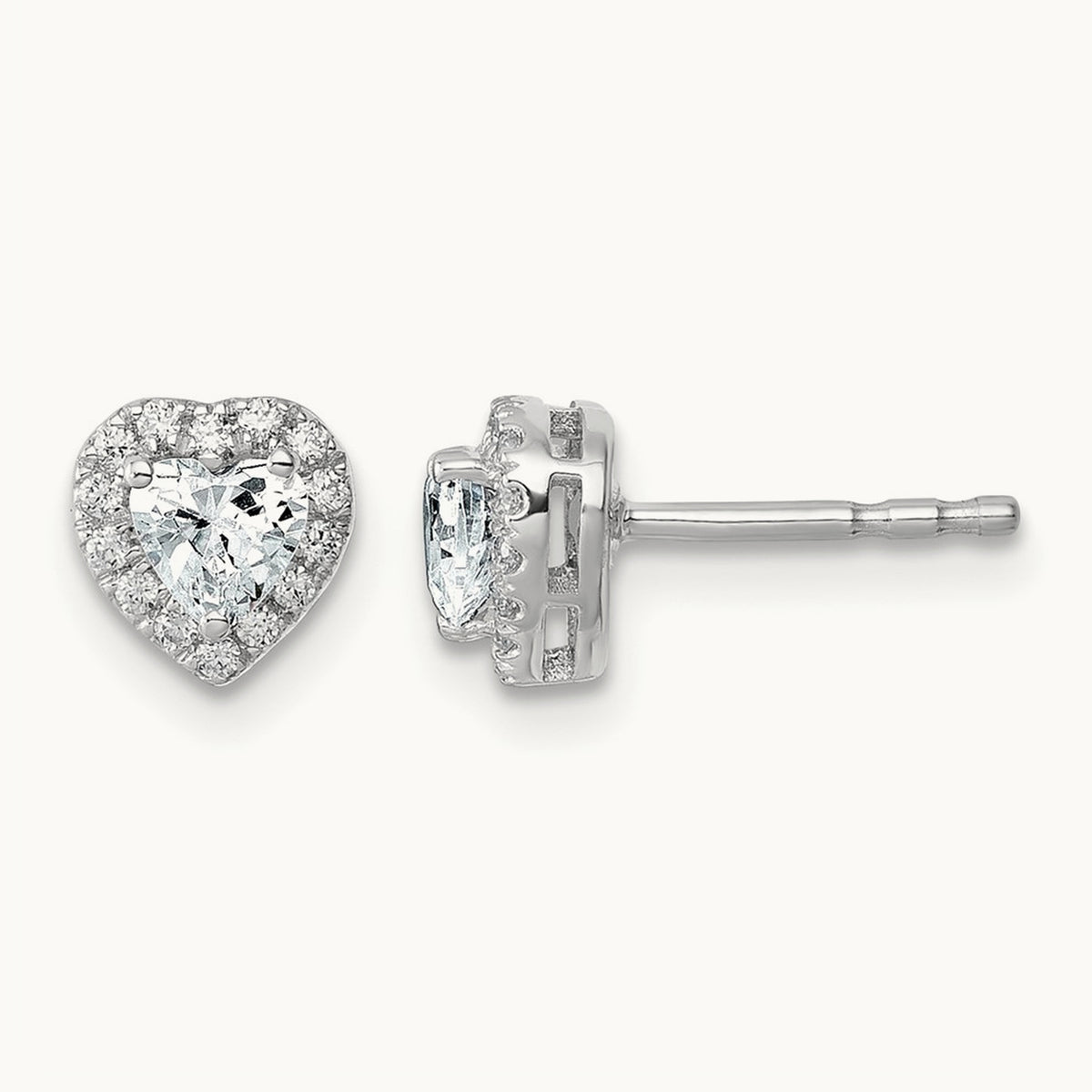 Heart Halo Post Earrings, 0.50-7.25 ct tw Lab-Grown Diamond — 5/8 ct, VS/SI (Great) · Certified, 14K White Gold
