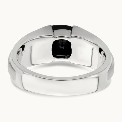 Onyx and Diamond Mens Ring, 14K White Gold
