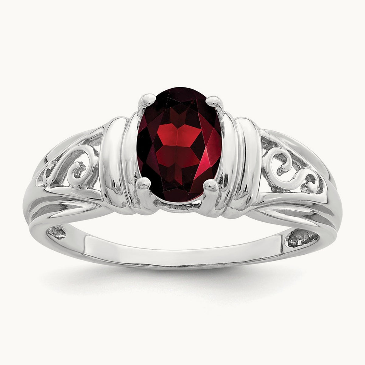 7x5mm Oval Garnet ring, 14K White Gold