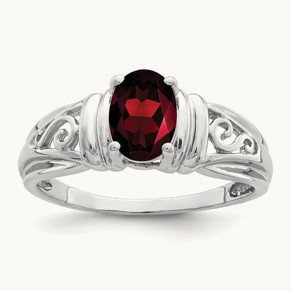 7x5mm Oval Garnet ring, 14K White Gold