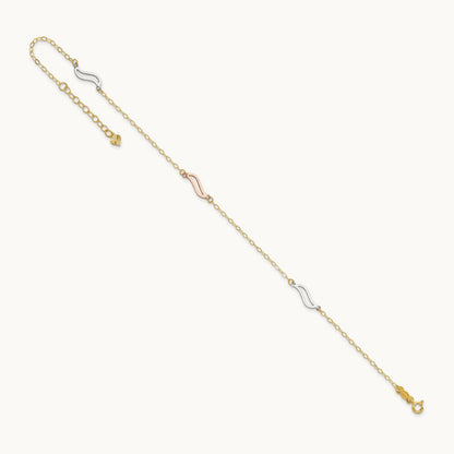 Tri-color with Open S Links 9in Plus 1in ext. Anklet, 14K