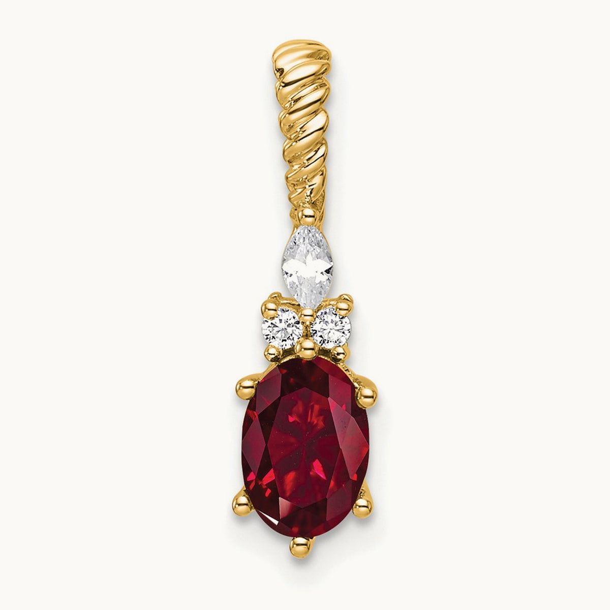 Polished Diamond and Lab Created Ruby Twisted Chain Slide, 14K