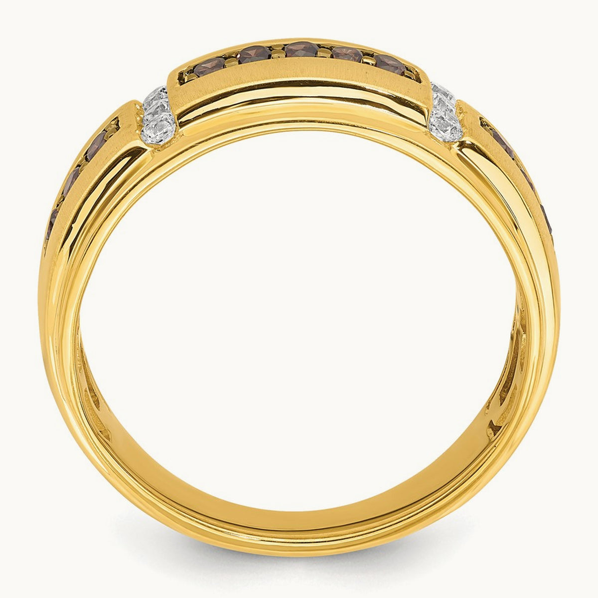 Men's Brown and White Diamond Bridal Band, 14K