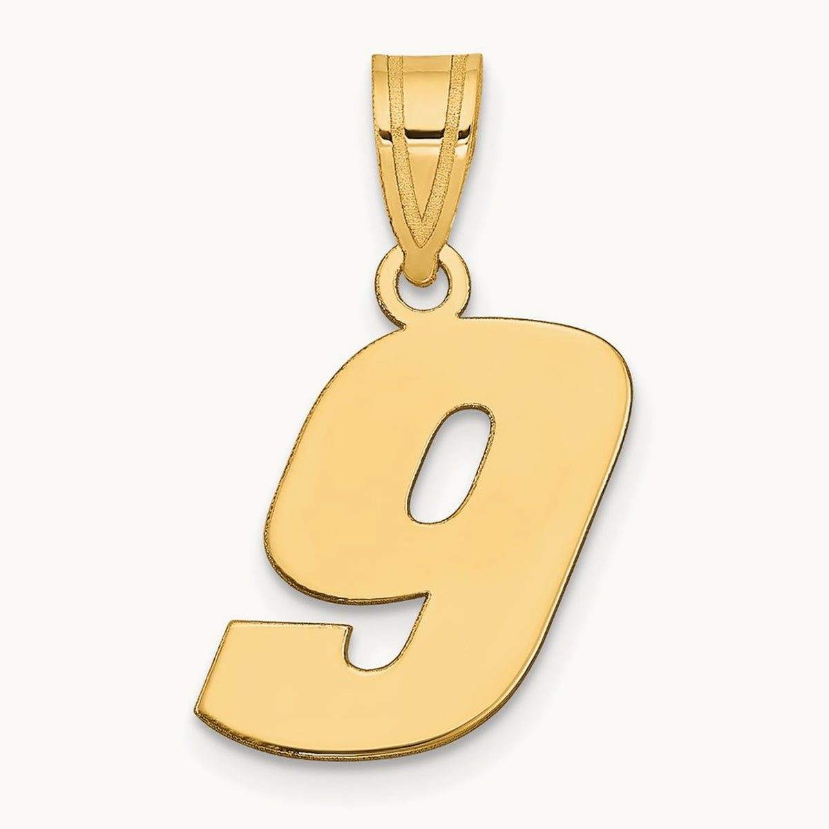 Polished Block Number 9 Pendant, 14K
