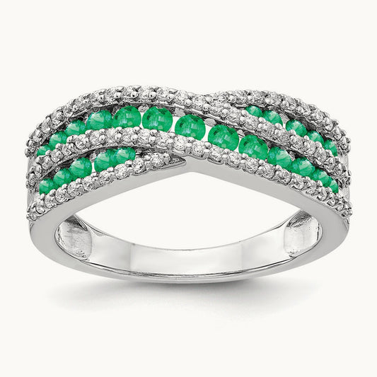 Diamond and Emerald Fancy Ring, 14K White Gold