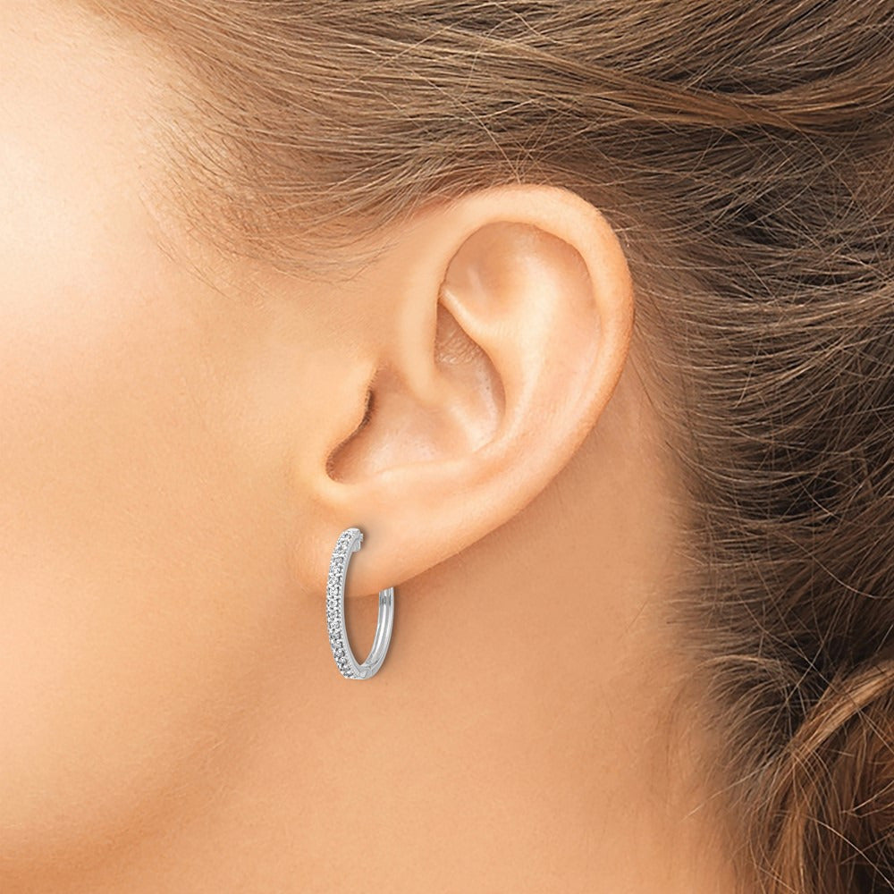 Diamond Milgrain Hinged Hoop Earrings — 14K White Gold