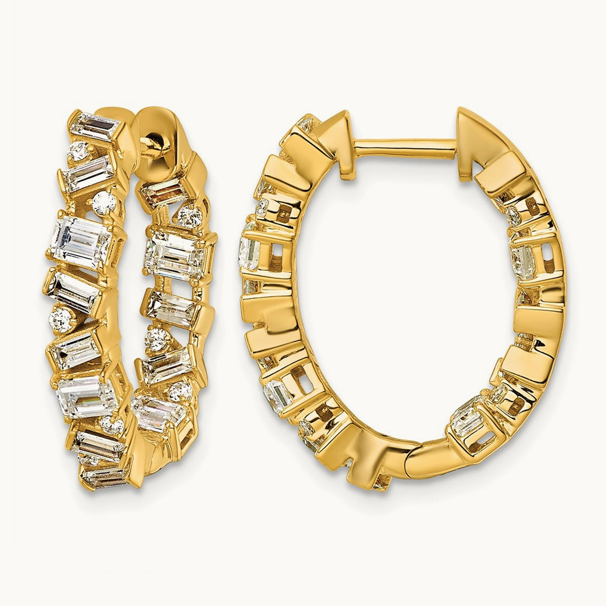 Hinged in/Out Hoop Earrings, 2.00 ct tw Lab-Grown Diamond — 14K Yellow Gold