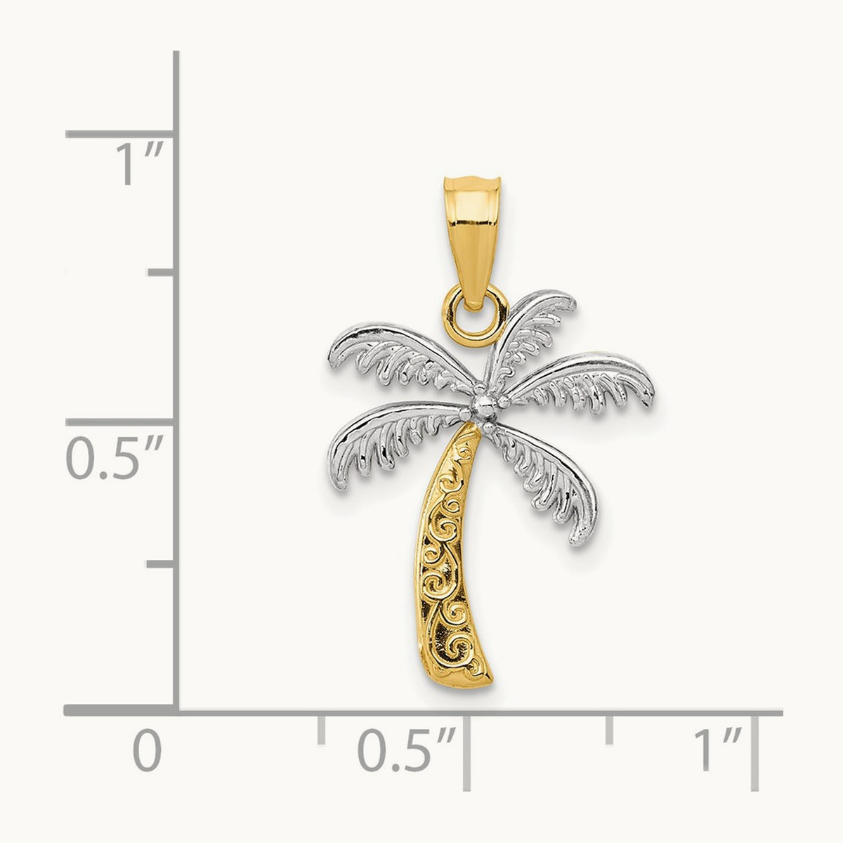 Palm Tree Pendant — 14K Yellow Gold & Rhodium, 18mm