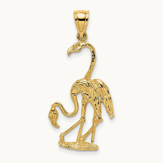 Solid Polished 3-Dimensional Double Flamingo Charm, 14K