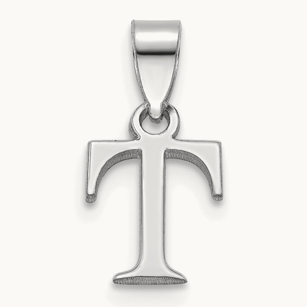 Polished Block Initial Pendant — 14K White Gold, T