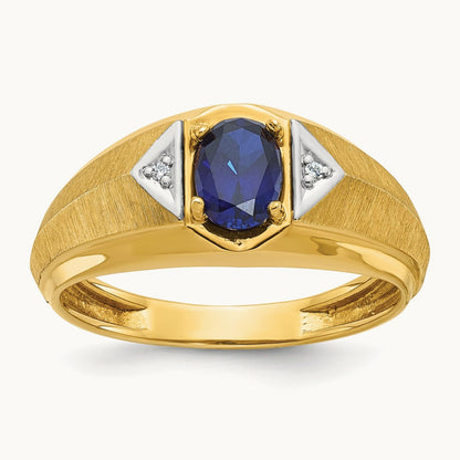 IBGoodman Men's Cr.Sapphire and Diamond Satin Complete Ring, 14K