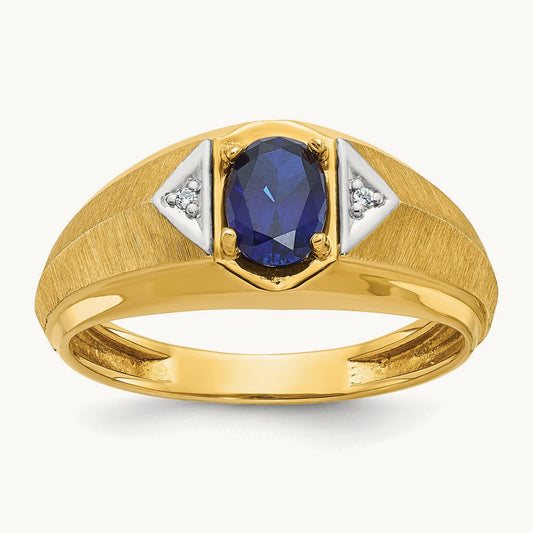 IBGoodman Men's Cr.Sapphire and Diamond Satin Complete Ring, 14K