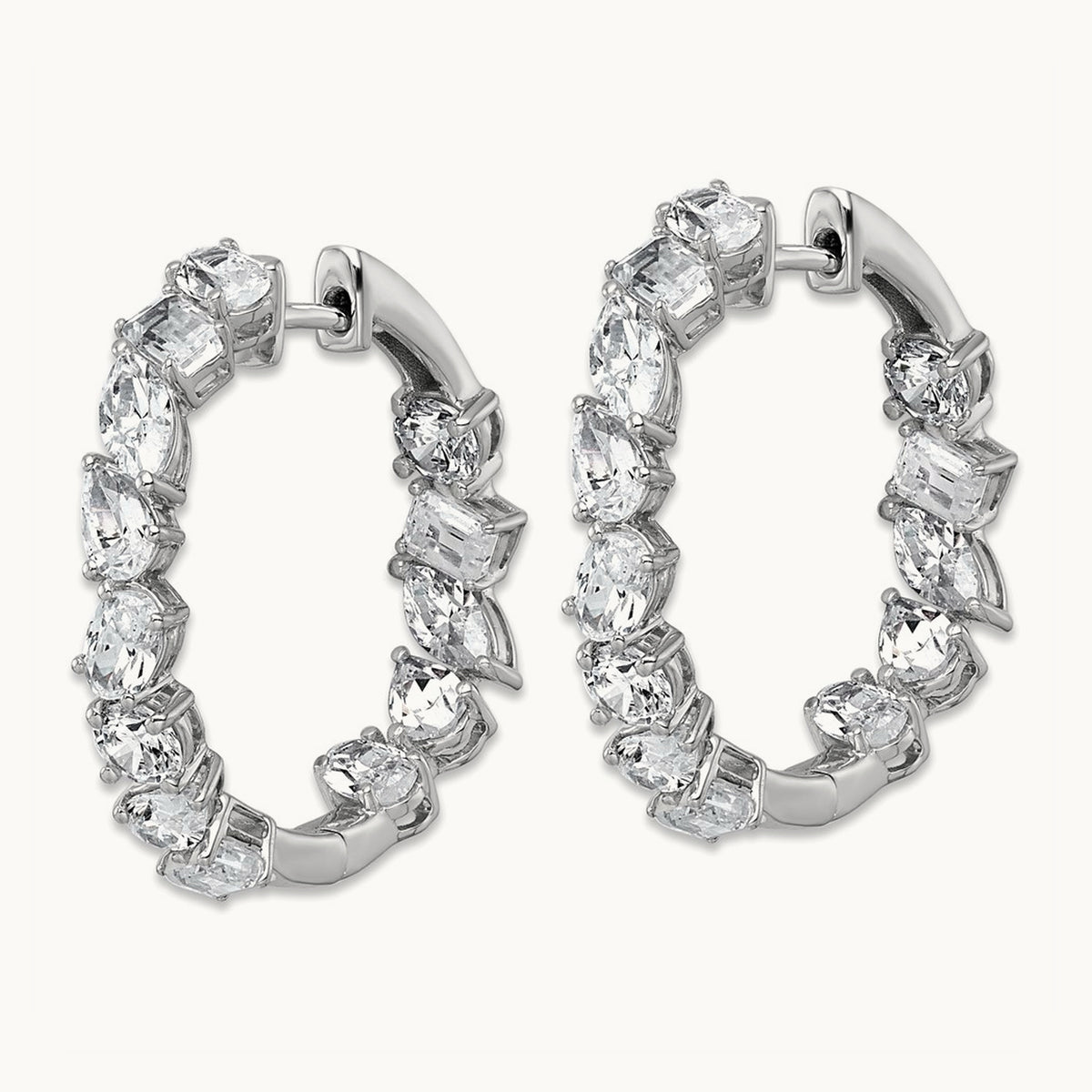 Hinged in/Out Hoop Earrings, 4.50 ct tw Lab-Grown Diamond — 14K White Gold