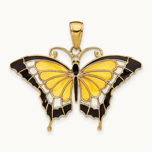 Enameled Butterfly Pendant, 14K Yellow