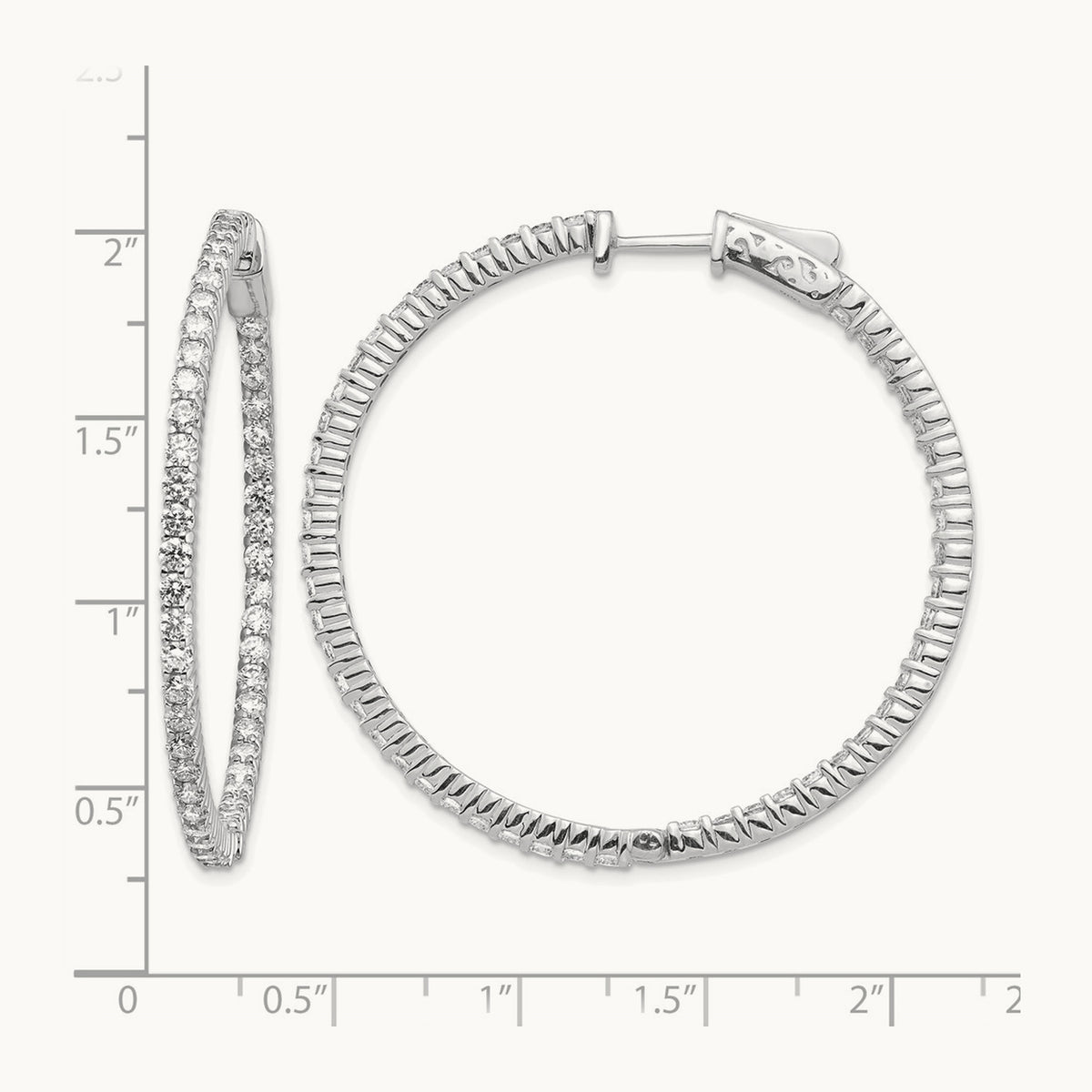 Diamond Round Hoop w/Safety Clasp Earrings, 14K White Gold