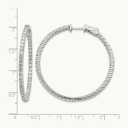 Diamond Round Hoop w/Safety Clasp Earrings, 14K White Gold