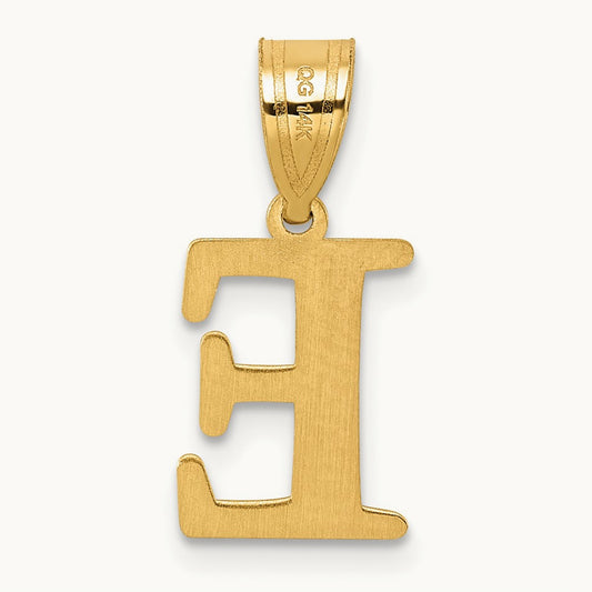 Polished Etched Letter E Initial Pendant, 14K