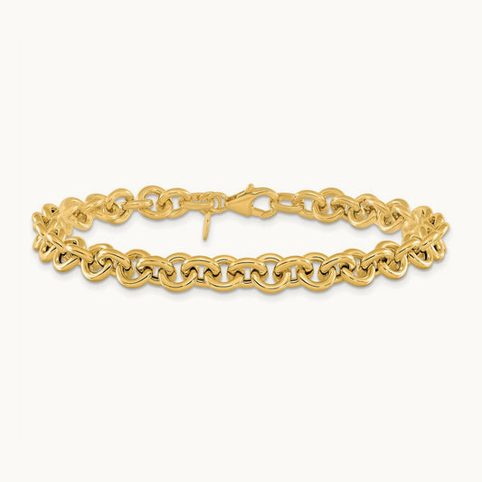 Polished Fancy Rolo Link Bracelet — 14K Yellow Gold