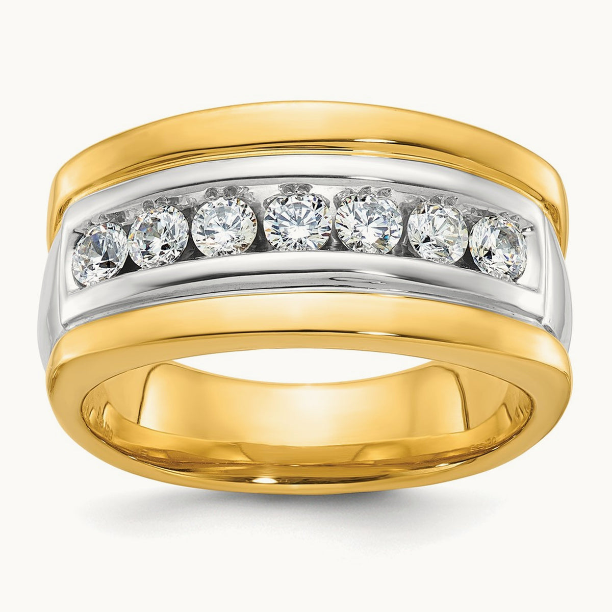 14ktt IBGoodman Men's Polished & Grooved 7-Stone Diamond Ring