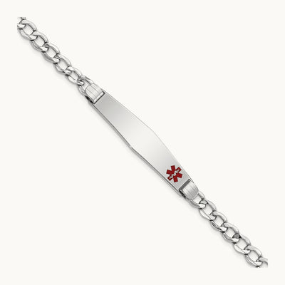 WG Semi-Solid Medical Soft Diamond Shape Red Enamel Cuban ID Bracelet, 14K