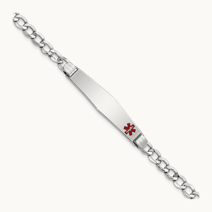 WG Semi-Solid Medical Soft Diamond Shape Red Enamel Cuban ID Bracelet, 14K