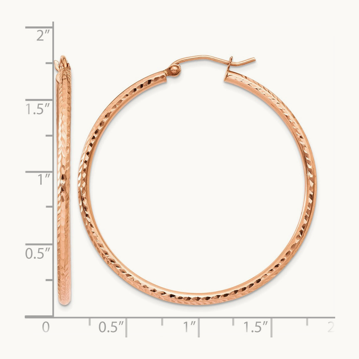 Polished Lightweight Large Diamond-cut Tube Hoop Earrings — 40mm