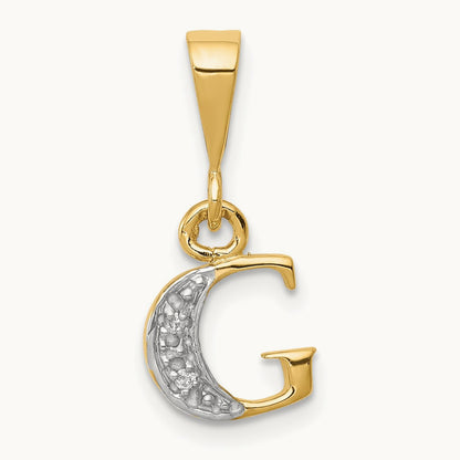 Diamond Letter G Initial Pendant, 14K Yellow Gold with Rhodium