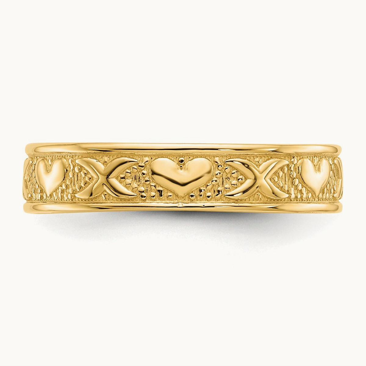 Polished X and Hearts Ring, 14K