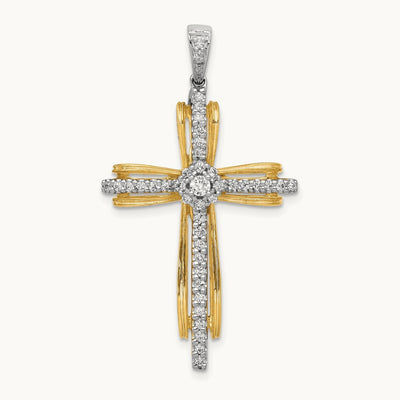 Diamond Passion Cross Pendant — 14K Two-Tone Gold, 40mm