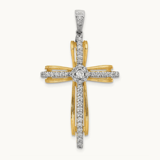 Diamond Passion Cross Pendant — 14K Two-Tone Gold, 40mm