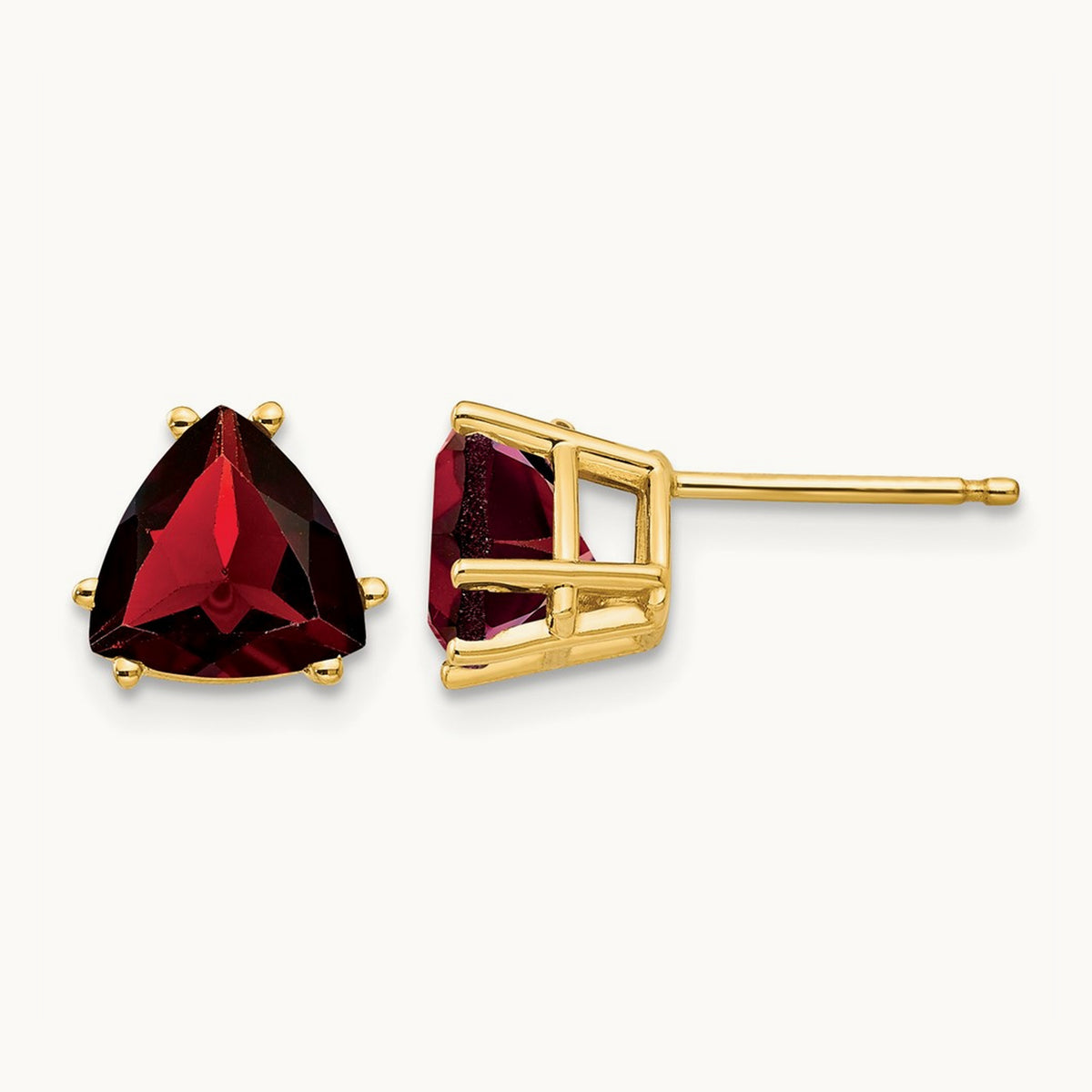 Trillion Garnet Earrings, 7mm, 14K