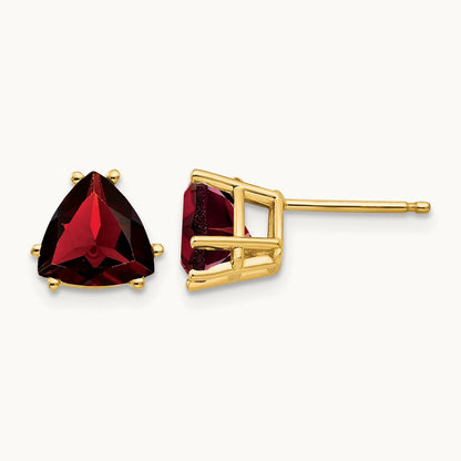 Trillion Garnet Earrings, 7mm, 14K
