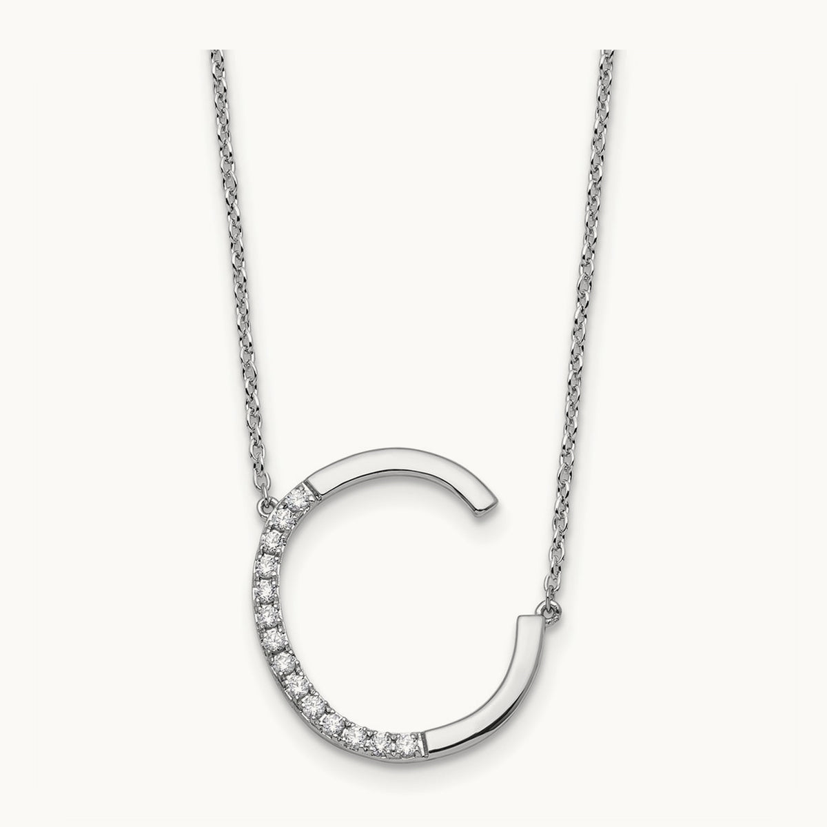 Sideways Diamond Necklace — 14K White Gold, C